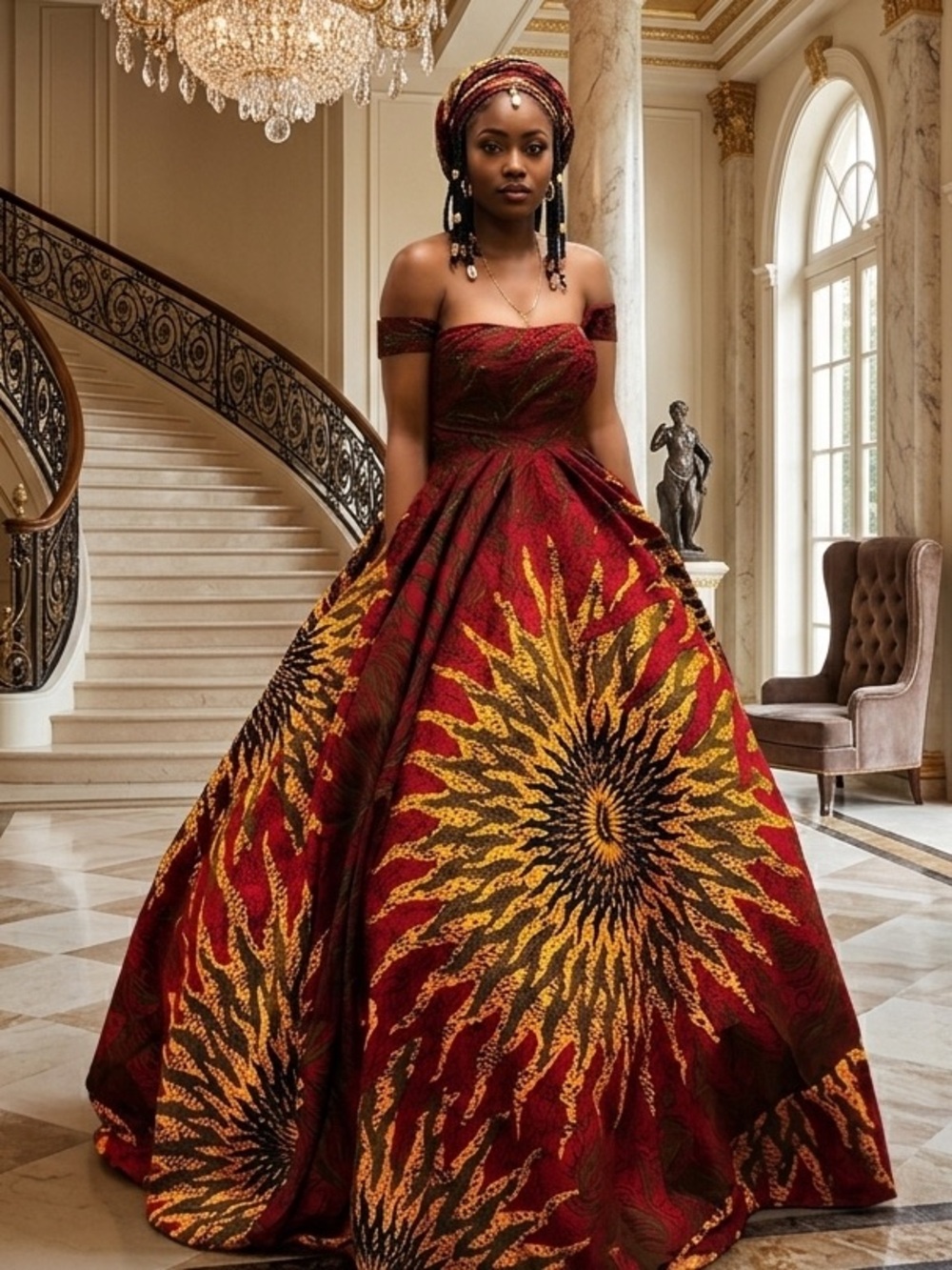 Formal African Print Balloon Dress. PTP 19